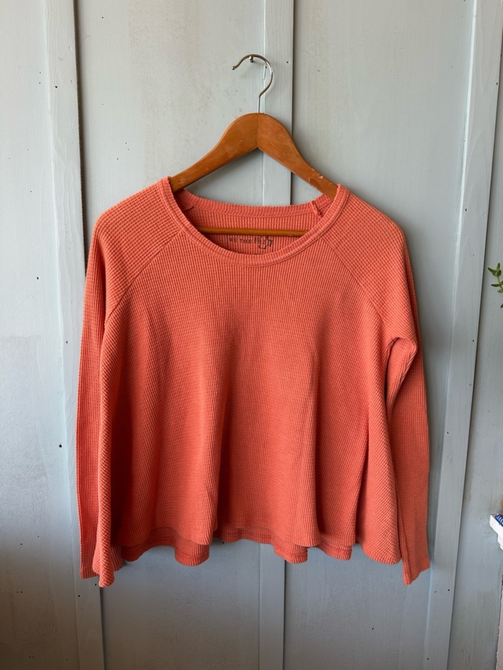 We The Free Coral Long Sleeve Thermal Knit Trapeze Swing Bottom Bohemian Top